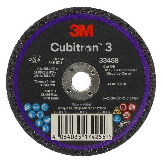 3M.33458.PK 3M™ Cubitron™ 3 Cut-Off Wheel 33458, 75 mm x 1 mm x 9.53 mm, 5 EA/PK, 6 PK/CS