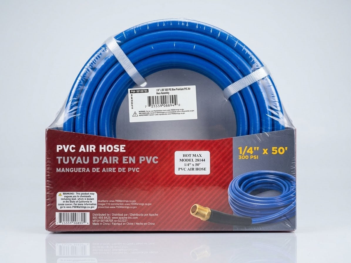 HOT.28144 PVC AIR HOSE 1/4" X 50', 1/4" MALE NPT FITTINGS