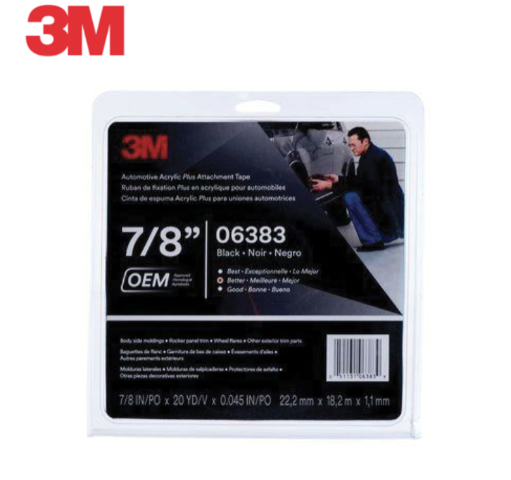 3M.6383.RL 3M™ Acrylic Plus Series Automotive Attachment Tape, 20 yd x 7/8 in, 1.12 mm THK, Black