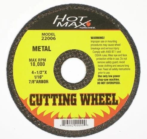 HOT.22006 4-1/2"X1/16"X7/8" CUT OFF WHEEL, TYPE 1