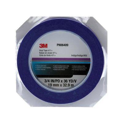 3M.6409 Scotch®  471+ Series Fine Line Masking Tape, 36 yd x 3/4 in, 5.3 mil THK, Indigo