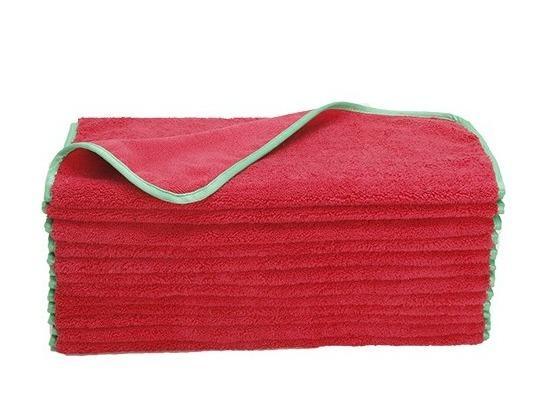 1st.ME24RED/GRN Microfiber Elite Super Absorbent Drying Towel, Silk Edges, 380 GSM, 24"x16", Red / Green, Pack of 12