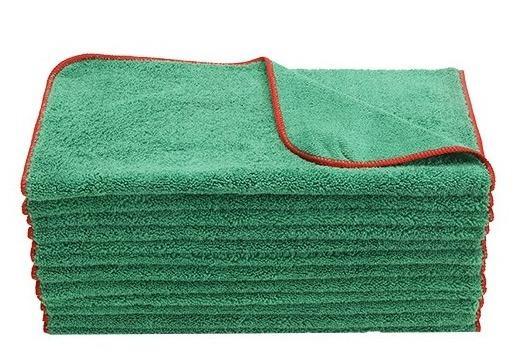 GST.MEO24OLV/FRD Microfiber Car Wash Drying Towel Lint Free, Scratch Free, Overlocked Edges, 380 GSM, 24"x16", Olive Green / Fire Red