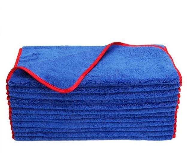1st.ME24BLU/RED Microfiber Elite Super Absorbent Drying Towel, Silk Edges, 380 GSM, 24"x16", Blue / Red
